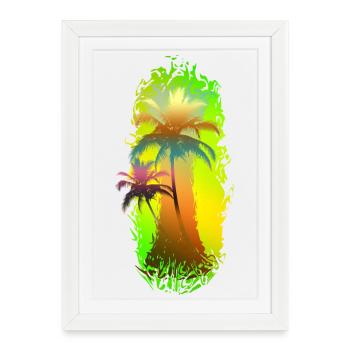 Palmiers colorés - voici à quoi ressemblent les vacances - Affiche encadrée (27 × 37 cm) - blanc - Devant