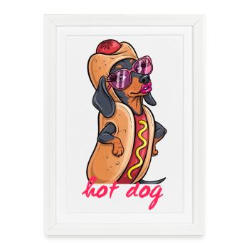 Fashion Dackel als Hot Dog - Gerahmtes Poster (27 × 37 cm) - Weiß - Vorne