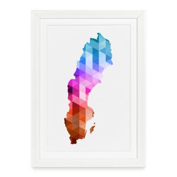 Suède - Sverige - Suède - abstrait - carte - Affiche encadrée (27 × 37 cm) - blanc - Devant