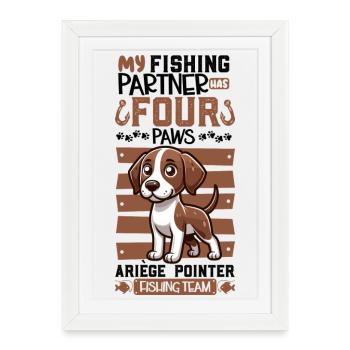 Pêche et Braque de l'Ariège - Affiche encadrée (27 × 37 cm) - blanc - Devant