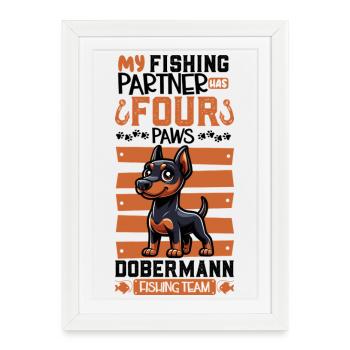 Pêche et doberman - Affiche encadrée (27 × 37 cm) - blanc - Devant