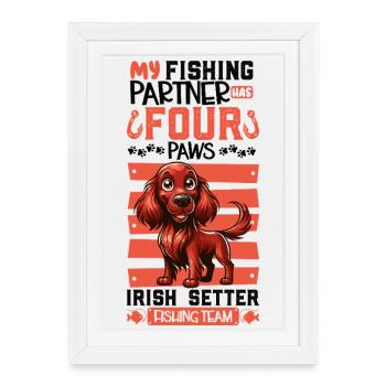 Fishing and Irish Red Setter - Framed poster (27 × 37 cm) - white - Front