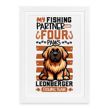 Pêche et Leonberger - Affiche encadrée (27 × 37 cm) - blanc - Devant