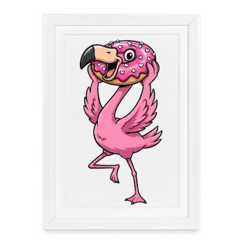Mignon Flamingo Donut Dessert Candy Cartoon - Affiche encadrée (27 × 37 cm) - blanc - Devant