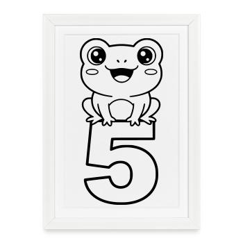 Fröhlicher Frosch mit Zahl 5 Cartoon - Gerahmtes Poster (27 × 37 cm) - Weiß - Vorne
