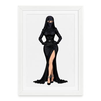 Élégance ninja noire - Affiche encadrée (27 × 37 cm) - blanc - Devant