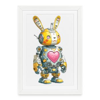 Heart Robot Bunny in Retro Style - Framed poster (27 × 37 cm) - white - Front