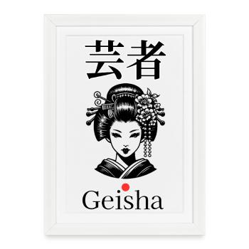 Silhouette de geisha avec écriture japonaise - Affiche encadrée (27 × 37 cm) - blanc - Devant