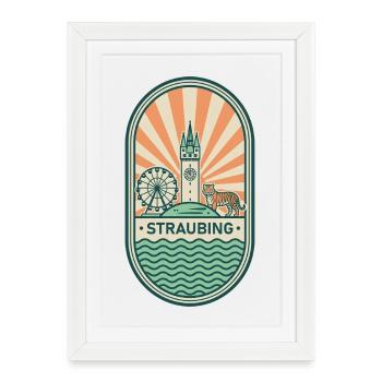 Straubing Vintage Stadtturm Badge - Gerahmtes Poster (27 × 37 cm) - Weiß - Vorne