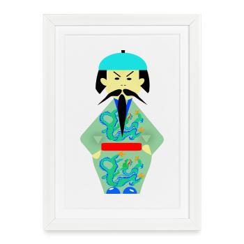 Guerrier Ancestral au Dragon Vert - Affiche encadrée (27 × 37 cm) - blanc - Devant