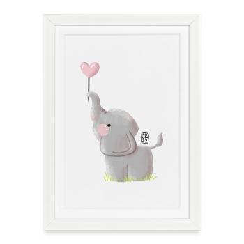 Eléphant avec ballon coeur - Affiche encadrée (27 × 37 cm) - blanc - Devant