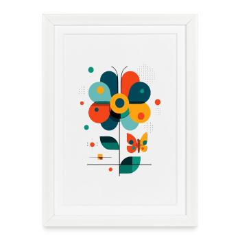 stylized flower with butterfly - Framed poster (27 × 37 cm) - white - Front