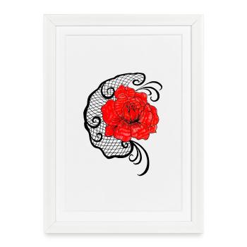 Red flower in net pattern - Framed poster (27 × 37 cm) - white - Front