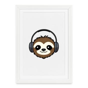Cute Sloth DJ Listening to Music - Framed poster (27 × 37 cm) - white - Front
