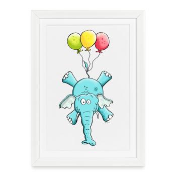 Elephant avec des ballons - Affiche encadrée (27 × 37 cm) - blanc - Devant