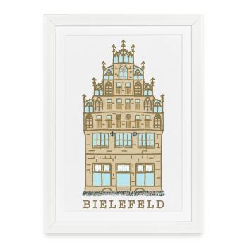 Bielefeld, point de repère Crüwellhaus, marché - Affiche encadrée (27 × 37 cm) - blanc - Devant
