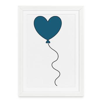 Ballon en forme de cœur bleu Ballon pour la Saint-Valentin - Affiche encadrée (27 × 37 cm) - blanc - Devant