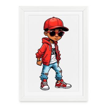 Cooler Cartoon-Teenager - Gerahmtes Poster (27 × 37 cm) - Weiß - Vorne