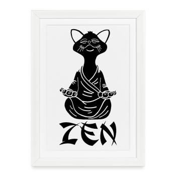 Chat noir zen - Affiche encadrée (27 × 37 cm) - blanc - Devant