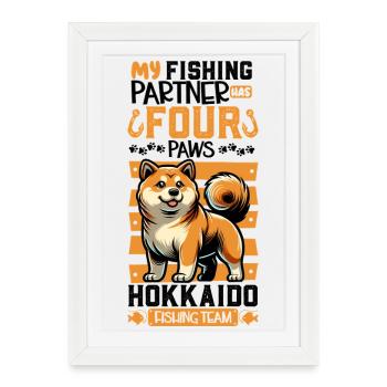 Pêche et Hovawart - Affiche encadrée (27 × 37 cm) - blanc - Devant