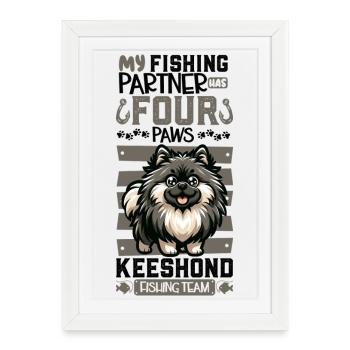 Pêche et Wolfspitz - Affiche encadrée (27 × 37 cm) - blanc - Devant