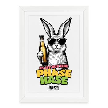 Phase Bunny with Beer – Colorful Cartoon - Framed poster (27 × 37 cm) - white - Front