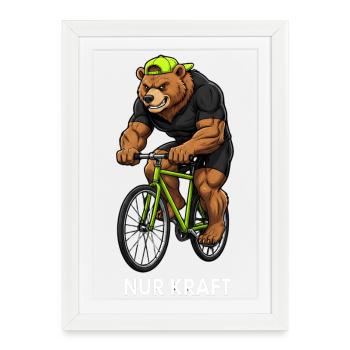 Cyclist Road Bike Mountain Bike Cool Bear Bicycle - Framed poster (27 × 37 cm) - white - Front
