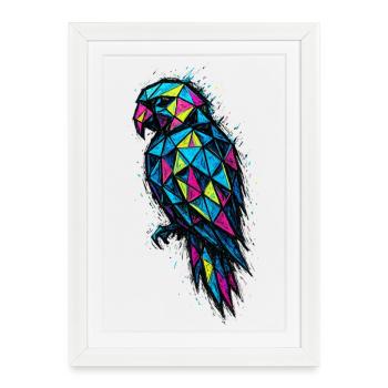 Low Poly Parrot: Colorful Geometry - Framed poster (27 × 37 cm) - white - Front