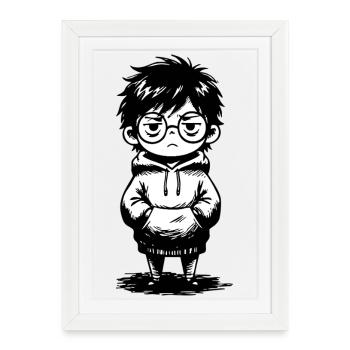 Sticker Child Hoodie Apathy Black and White - Framed poster (27 × 37 cm) - white - Front