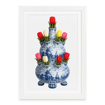 Motif du vase tulipe de Delft - Affiche encadrée (27 × 37 cm) - blanc - Devant
