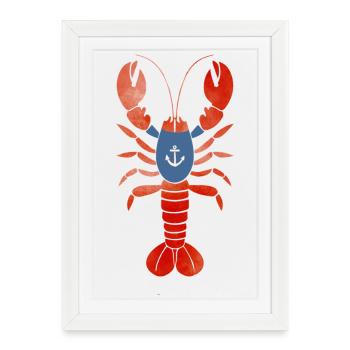 Homard avec chemise d’ancre – Design maritime - Affiche encadrée (27 × 37 cm) - blanc - Devant