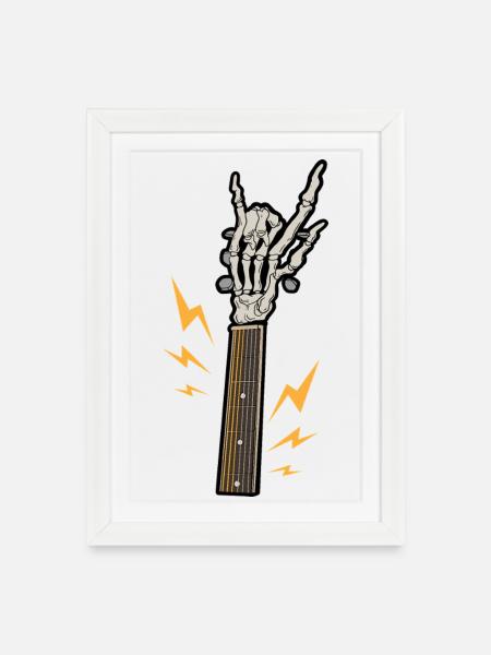 Gitarre Skelett Rock - Gerahmtes Poster (27 × 37 cm) - Weiß
