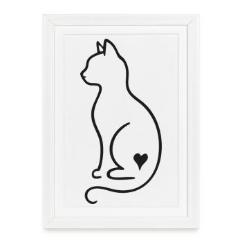 Dessin minimaliste au trait de chat – Design noir - Affiche encadrée (27 × 37 cm) - blanc - Devant