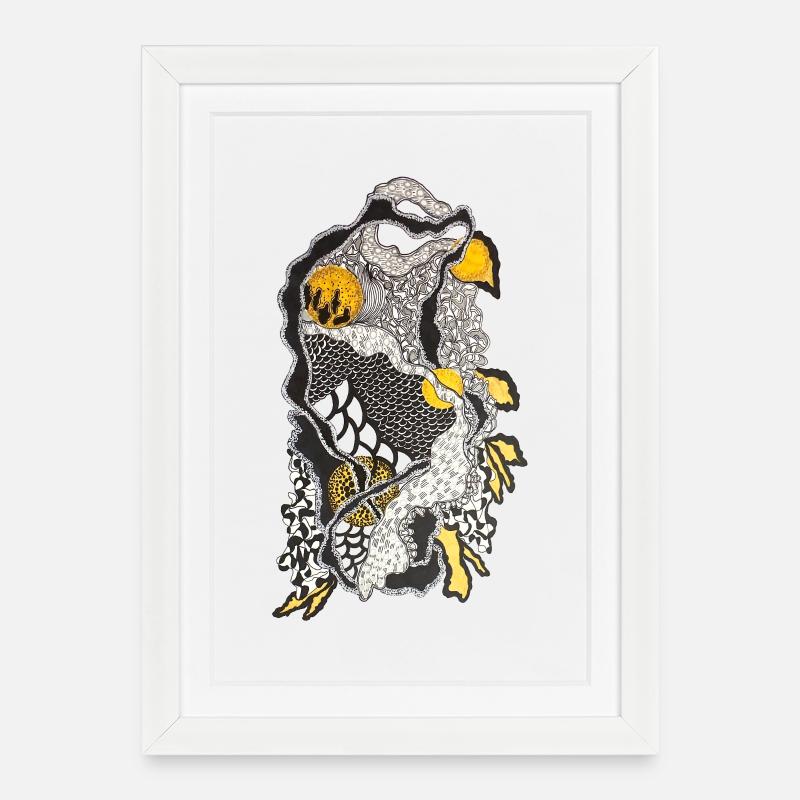 Koi Water Dream in Line Art - Framed poster (27 × 37 cm) - white