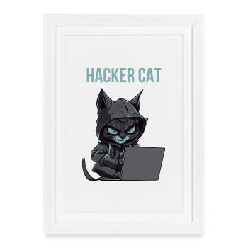 hacker cat hood - Affiche encadrée (27 × 37 cm) - blanc - Devant