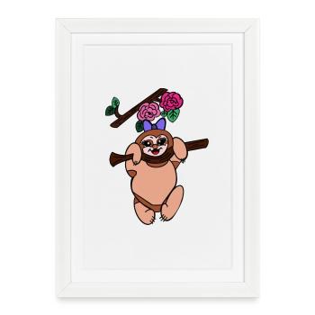 Illustration de paresseux – Motif mignon d’animal de jungle - Affiche encadrée (27 × 37 cm) - blanc - Devant
