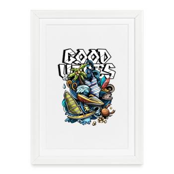 Bonne ambiance surf sur la plage - Affiche encadrée (27 × 37 cm) - blanc - Devant