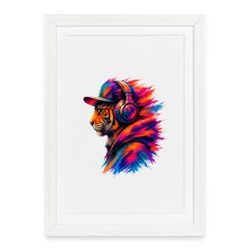 Tiger avec casque – Musique et vêtements urbains - Affiche encadrée (27 × 37 cm) - blanc - Devant