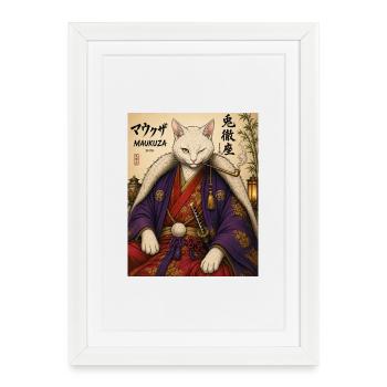 Maukuza Samurai Katze - Gerahmtes Poster (27 × 37 cm) - Weiß - Vorne