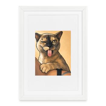 Cat Win : chaton de dessin animé Langue Sortie - Affiche encadrée (27 × 37 cm) - blanc - Devant