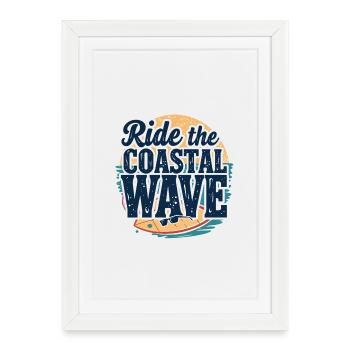 Surf Surf Vacances à la plage Côte Mer - Affiche encadrée (27 × 37 cm) - blanc - Devant