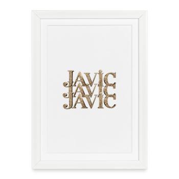 Javic Gold Glitter Monogram - Gerahmtes Poster (27 × 37 cm) - Weiß - Vorne