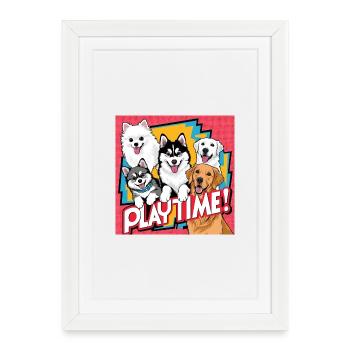 Temps de jeu - Golden Retriever , Husky , Poméranien - Affiche encadrée (27 × 37 cm) - blanc - Devant