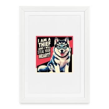 Husky "I am a thief and i will steal your heart" - Framed poster (27 × 37 cm) - white - Front