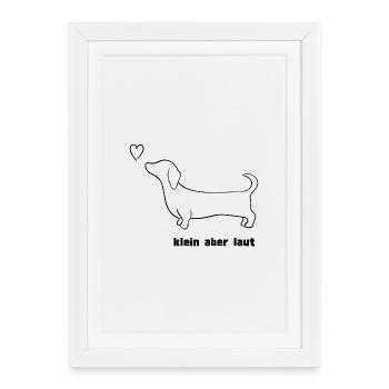 Dackel, klein aber laut  - Gerahmtes Poster (27 × 37 cm) - Weiß - Vorne