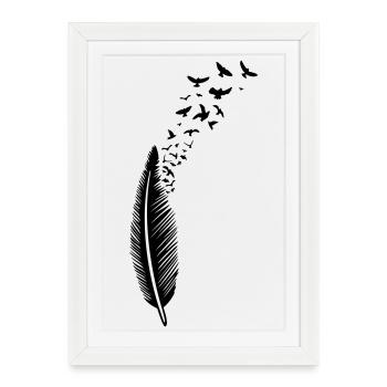 Feather and birds, feather with birds - Framed poster (27 × 37 cm) - white - Front