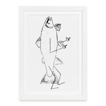 Saumon décontracté avec bras et jambes – Drôle - Affiche encadrée (27 × 37 cm) - blanc - Devant