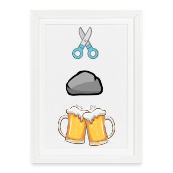Schere Stein Paarbiier - Gerahmtes Poster (27 × 37 cm) - Weiß - Vorne