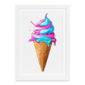 Délicieuse crème glacée | Cornet de crème glacée Synthwave - Affiche encadrée (27 × 37 cm) - blanc - Devant