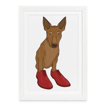 An adorable dog wearing shoes - Framed poster (27 × 37 cm) - white - Front